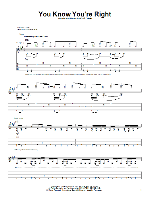 Nirvana You Know You're Right sheet music notes and chords arranged for Ukulele
