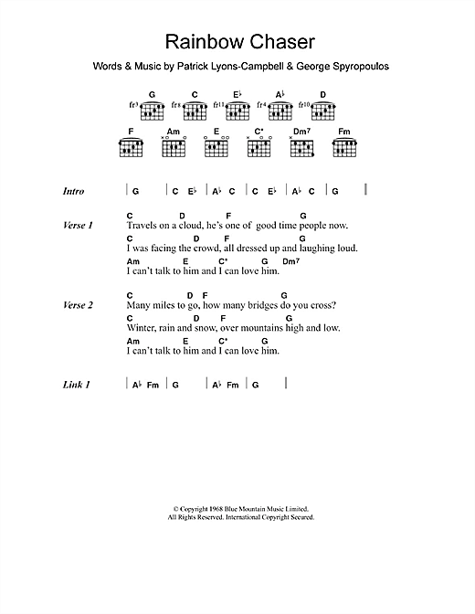Nirvana (UK) Rainbow Chaser sheet music notes and chords arranged for Guitar Chords/Lyrics