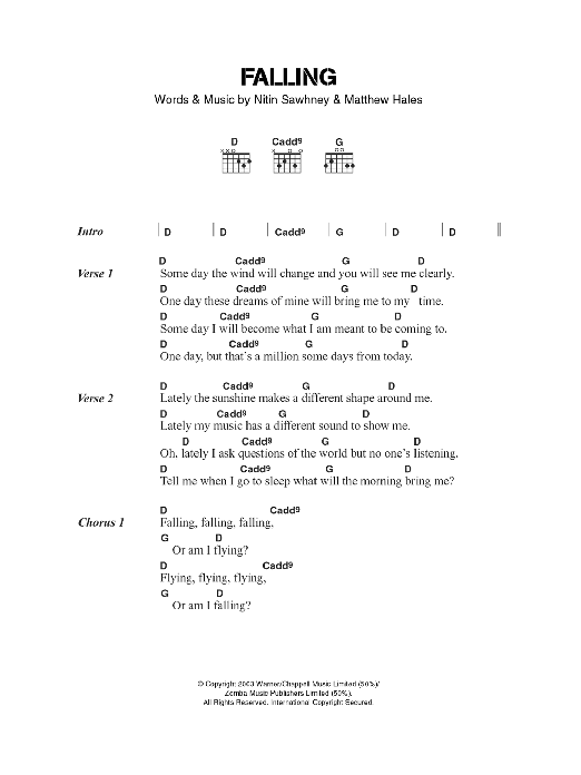 Nitin Sawhney Falling sheet music notes and chords arranged for Guitar Chords/Lyrics