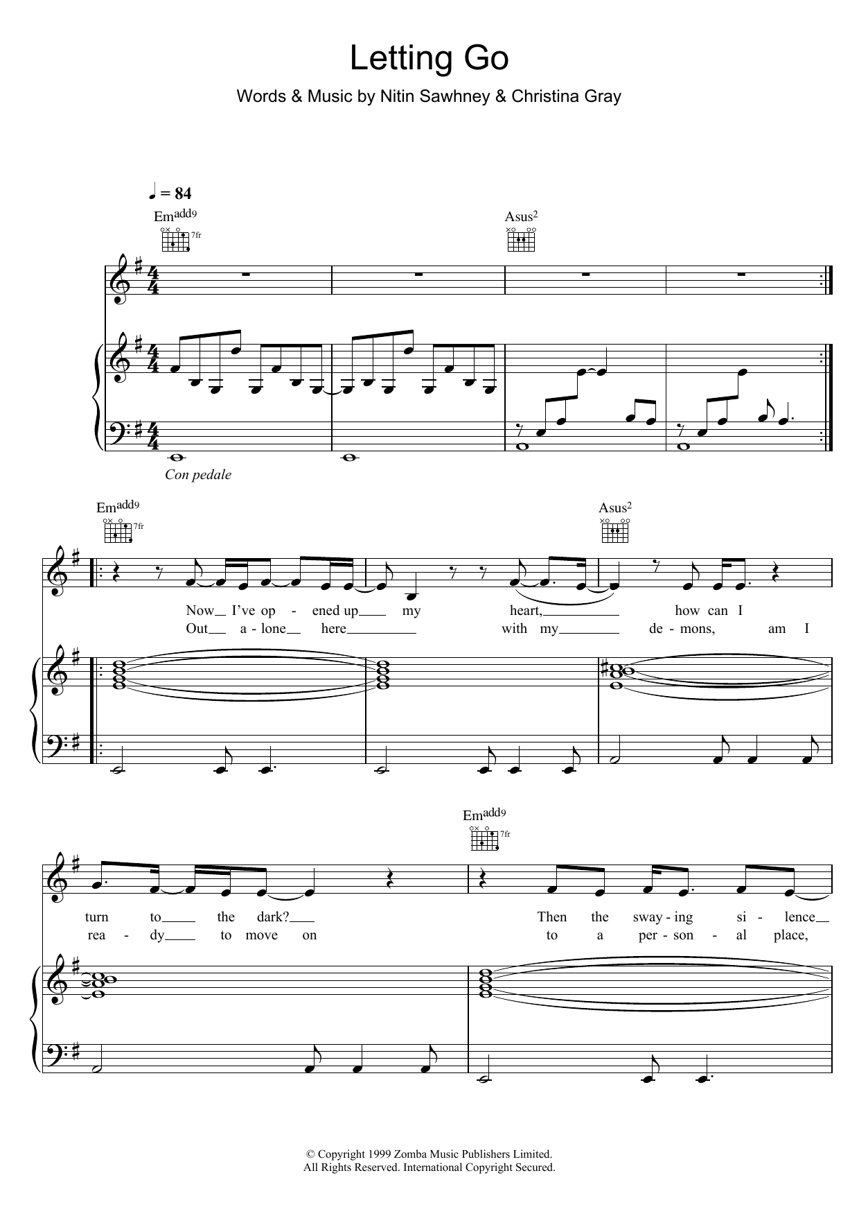 Nitin Sawhney Letting Go sheet music notes and chords arranged for Piano, Vocal & Guitar Chords