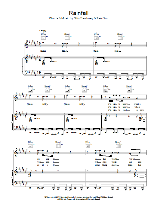 Nitin Sawhney Rainfall sheet music notes and chords arranged for Piano, Vocal & Guitar Chords