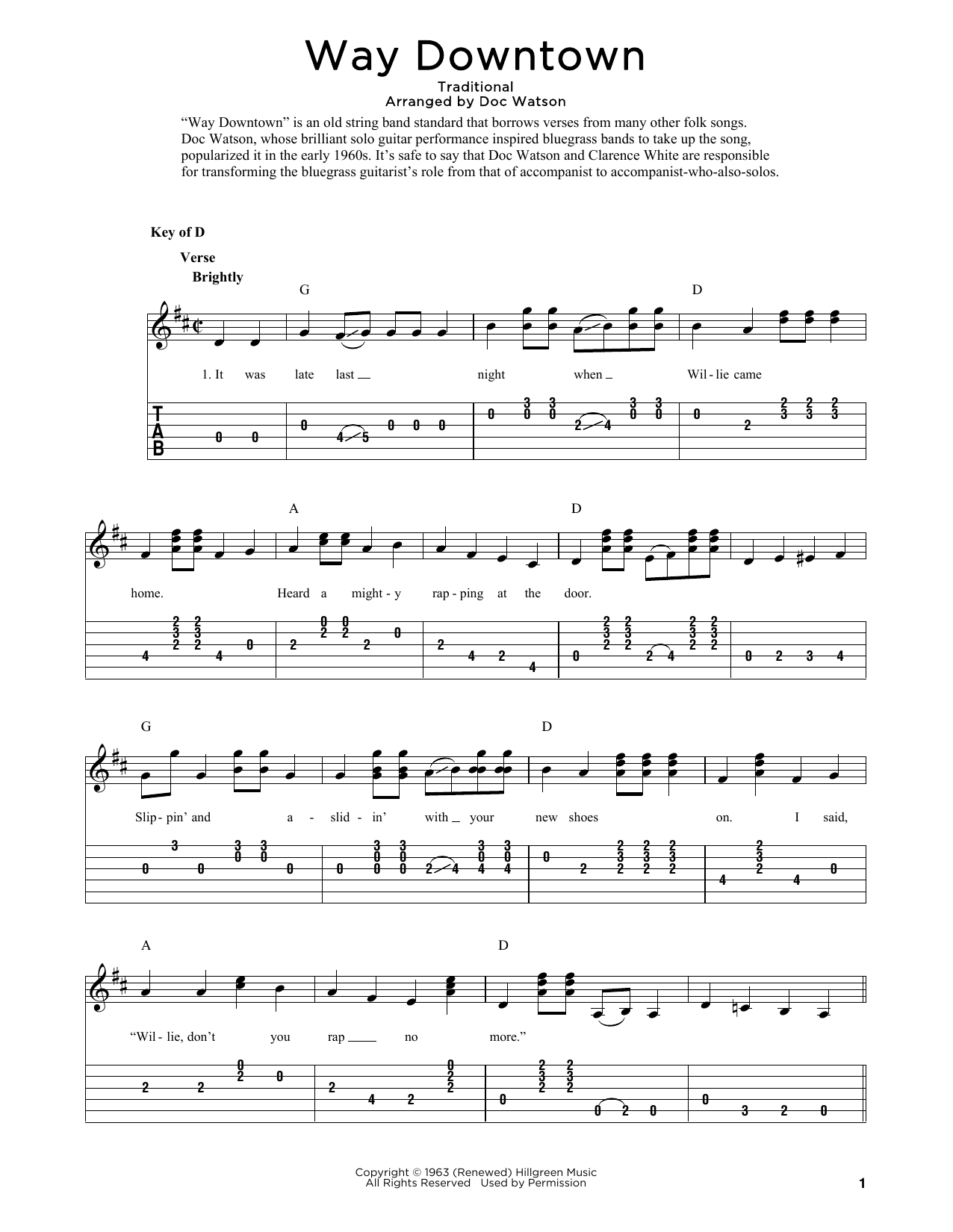 Nitty Gritty Dirt Band & Doc Watson Way Downtown (arr. Fred Sokolow) sheet music notes and chords arranged for Banjo Tab