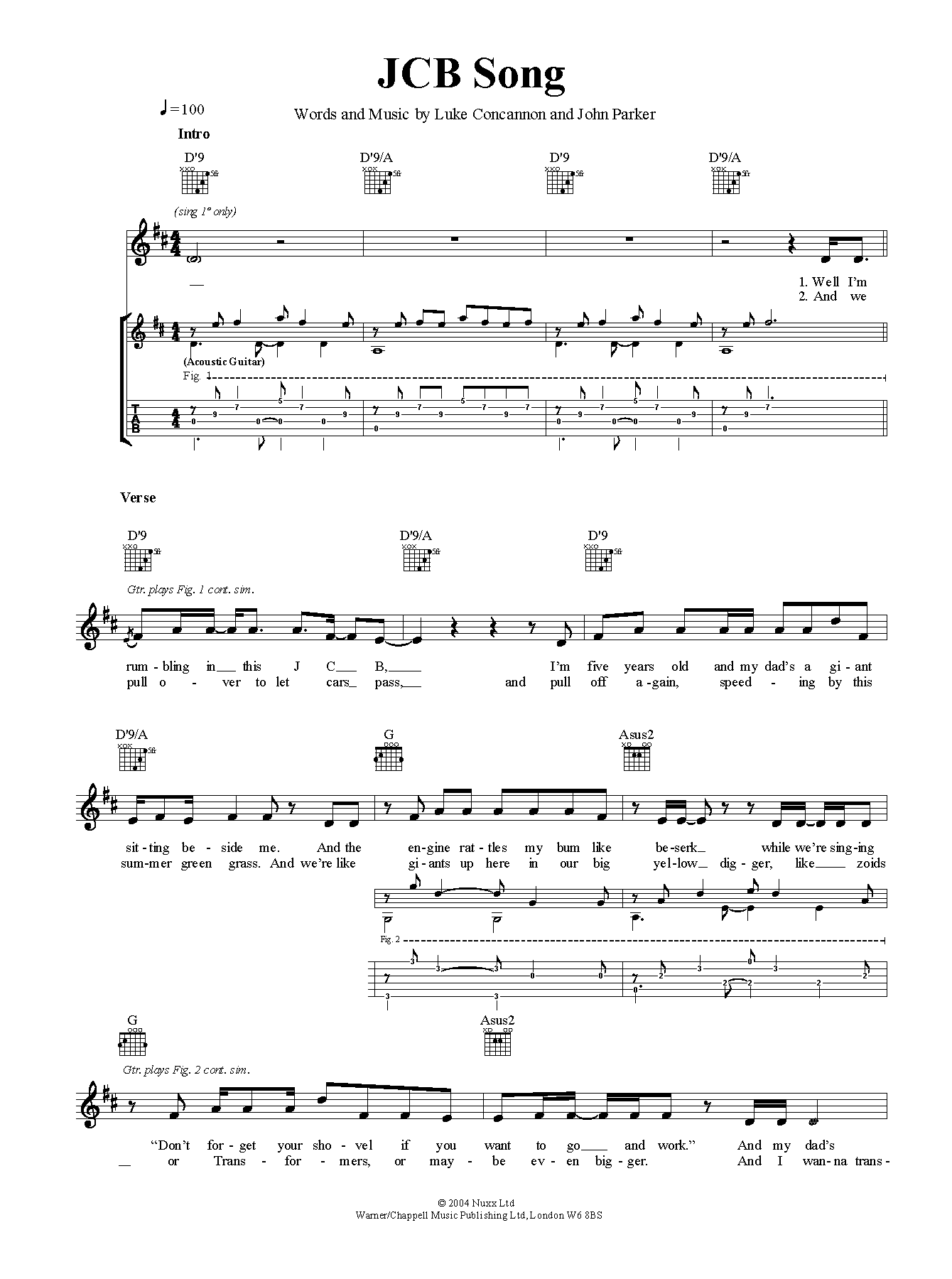 Nizlopi The JCB Song sheet music notes and chords arranged for Guitar Tab