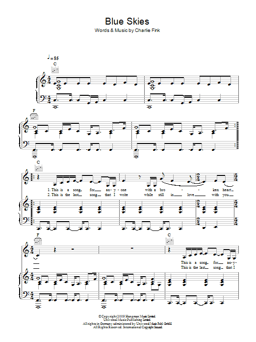 Noah And The Whale Blue Skies sheet music notes and chords arranged for Guitar Chords/Lyrics