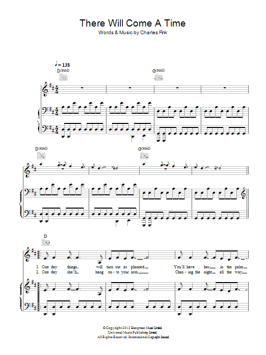 Noah And The Whale There Will Come A Time sheet music notes and chords arranged for Piano, Vocal & Guitar Chords