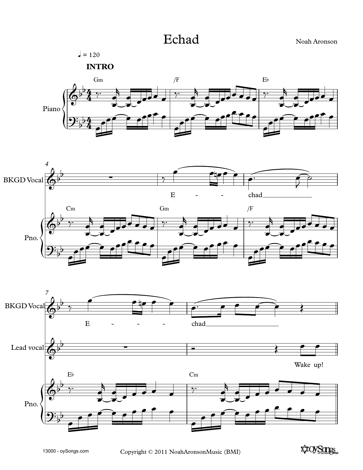 Noah Aronson Echad sheet music notes and chords arranged for Piano, Vocal & Guitar Chords (Right-Hand Melody)