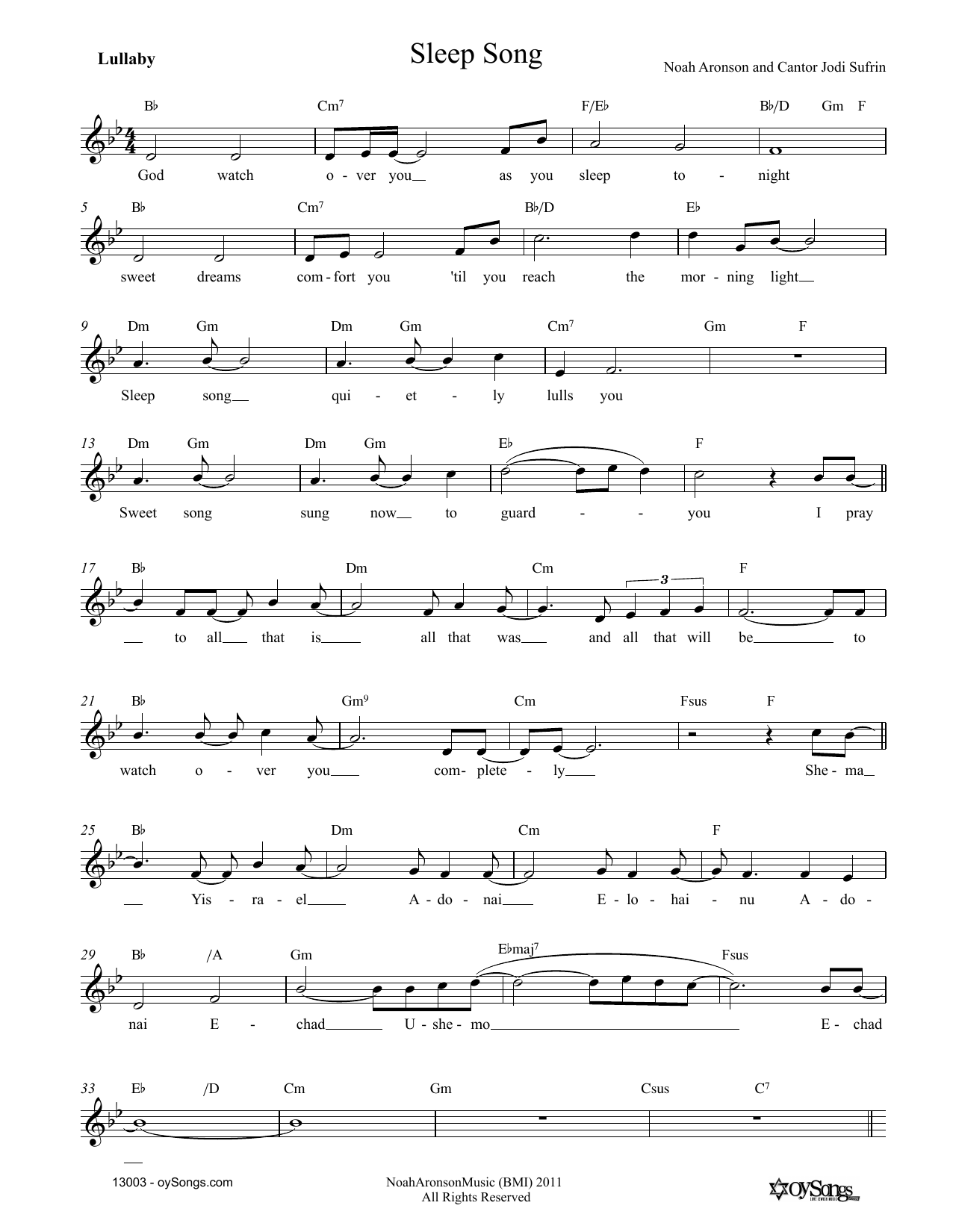 Noah Aronson Sleep Song sheet music notes and chords arranged for Lead Sheet / Fake Book