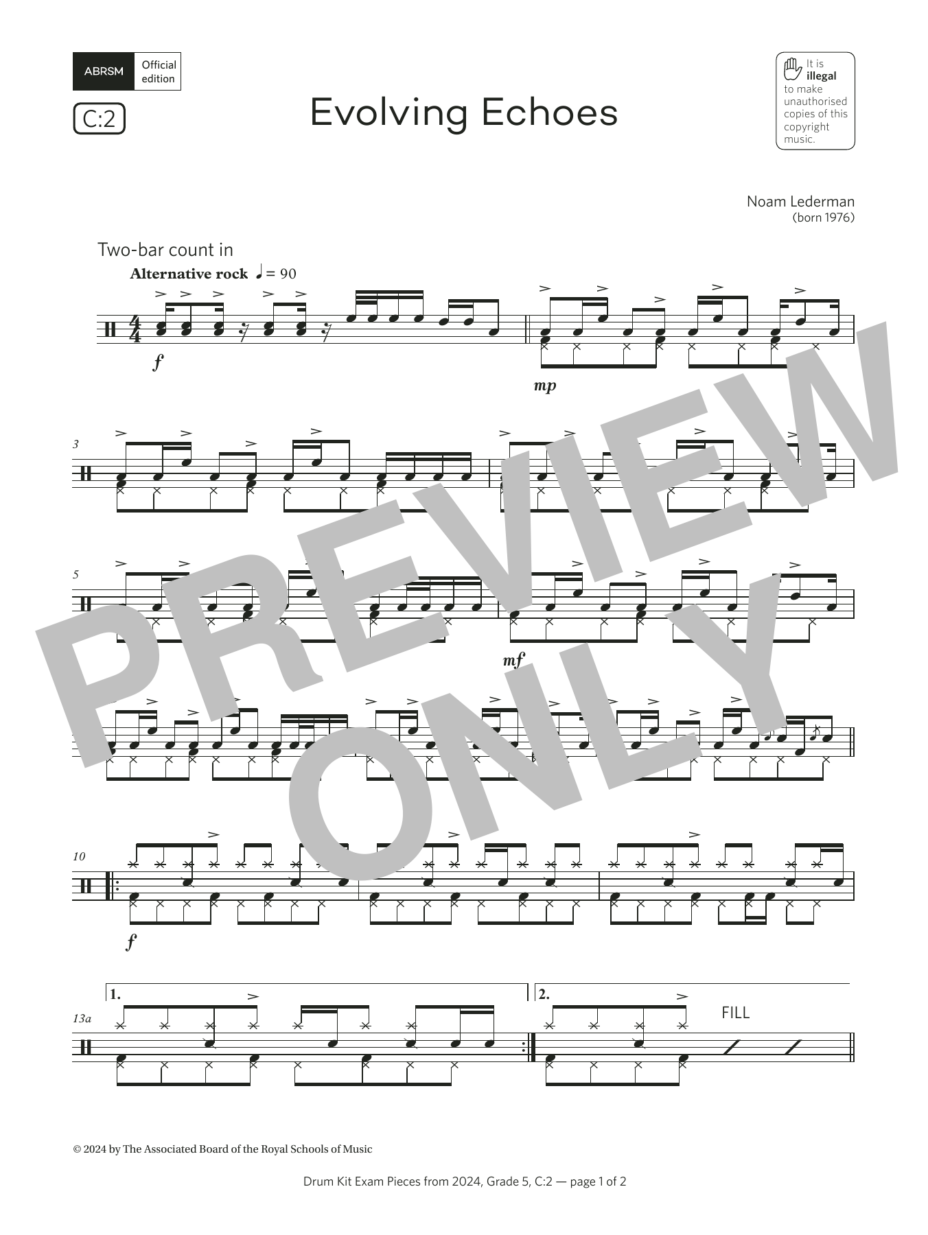 Noam Lederman Evolving Echoes (Grade 5, list C2, from the ABRSM Drum Kit Syllabus 2024) sheet music notes and chords arranged for Drums