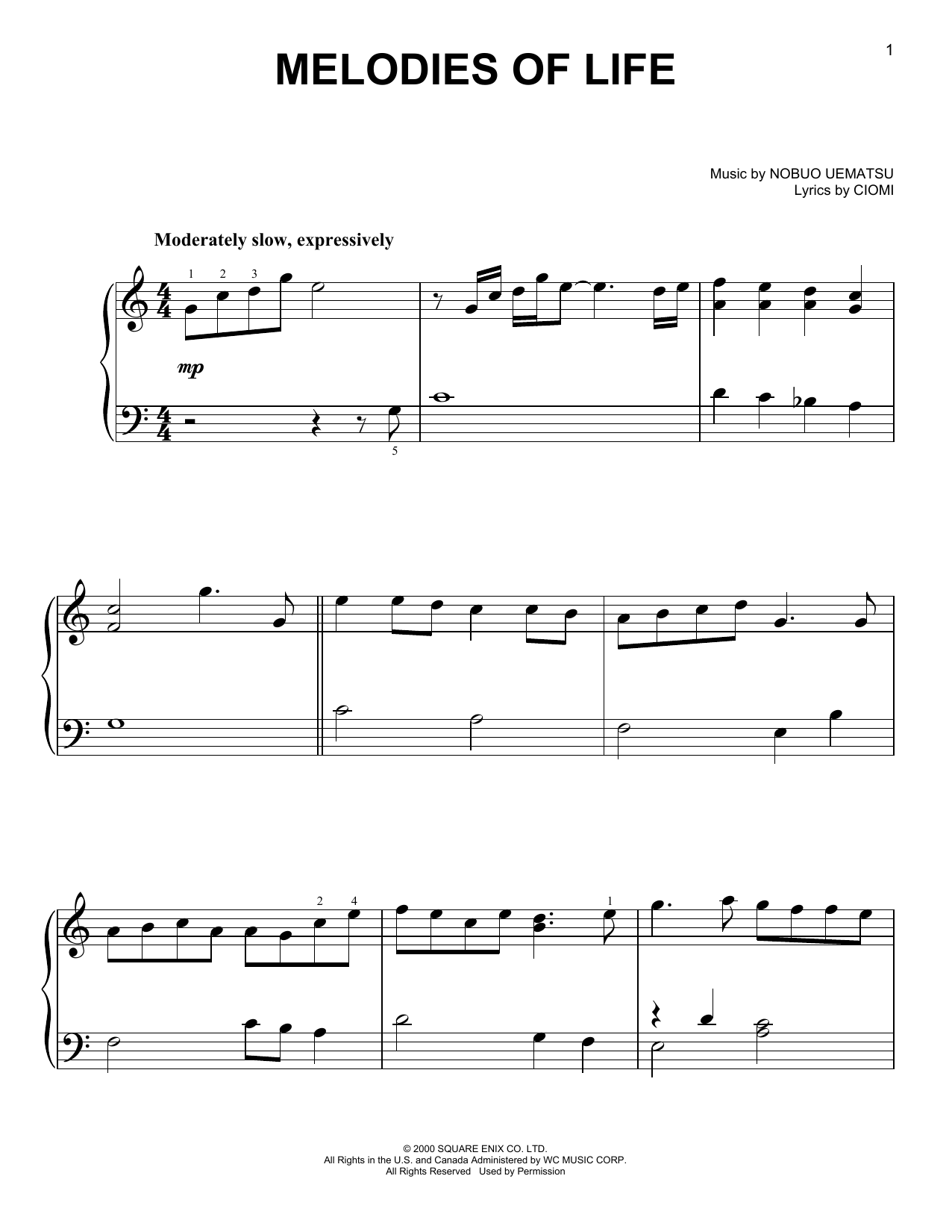 Nobuo Uematsu Melodies Of Life (from Final Fantasy IX) sheet music notes and chords arranged for Easy Piano