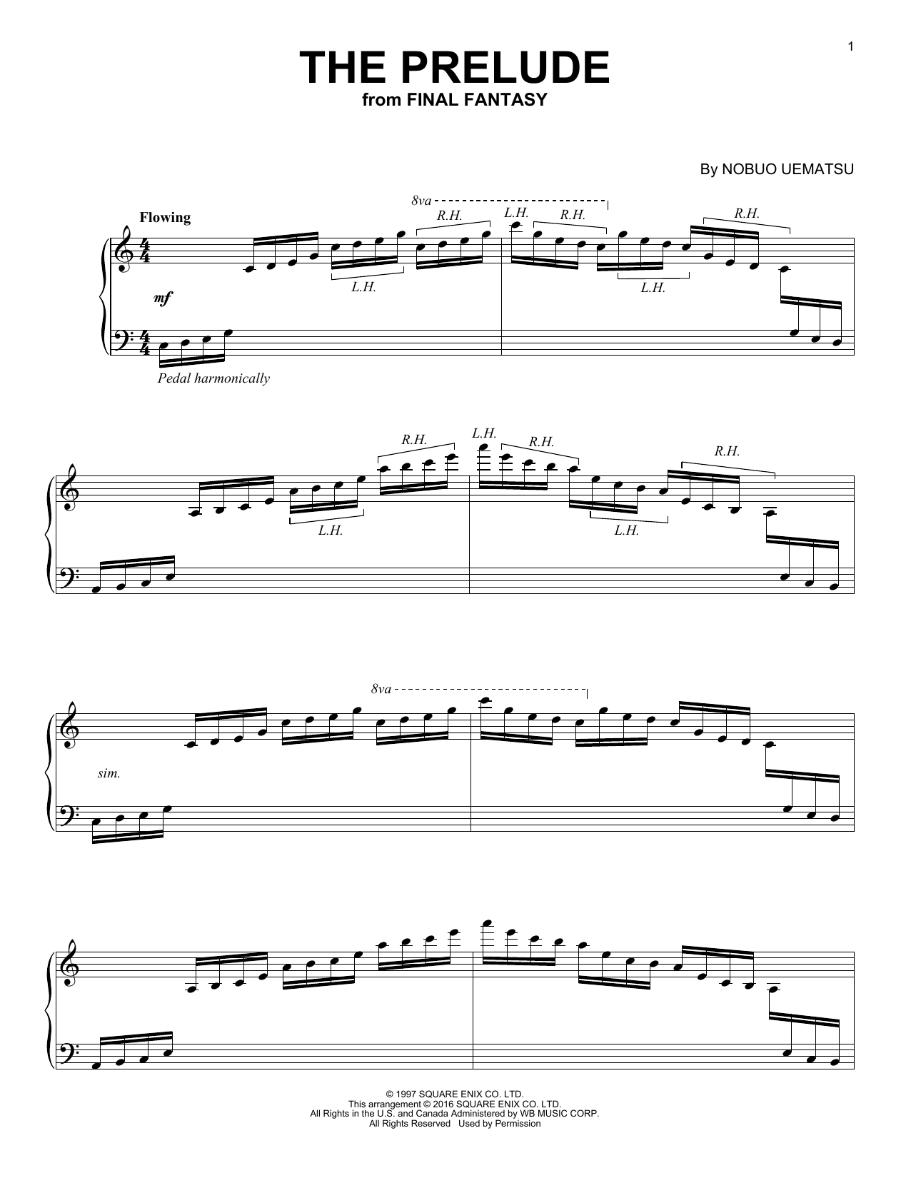 Nobuo Uematsu The Prelude (from Final Fantasy) sheet music notes and chords arranged for Easy Piano