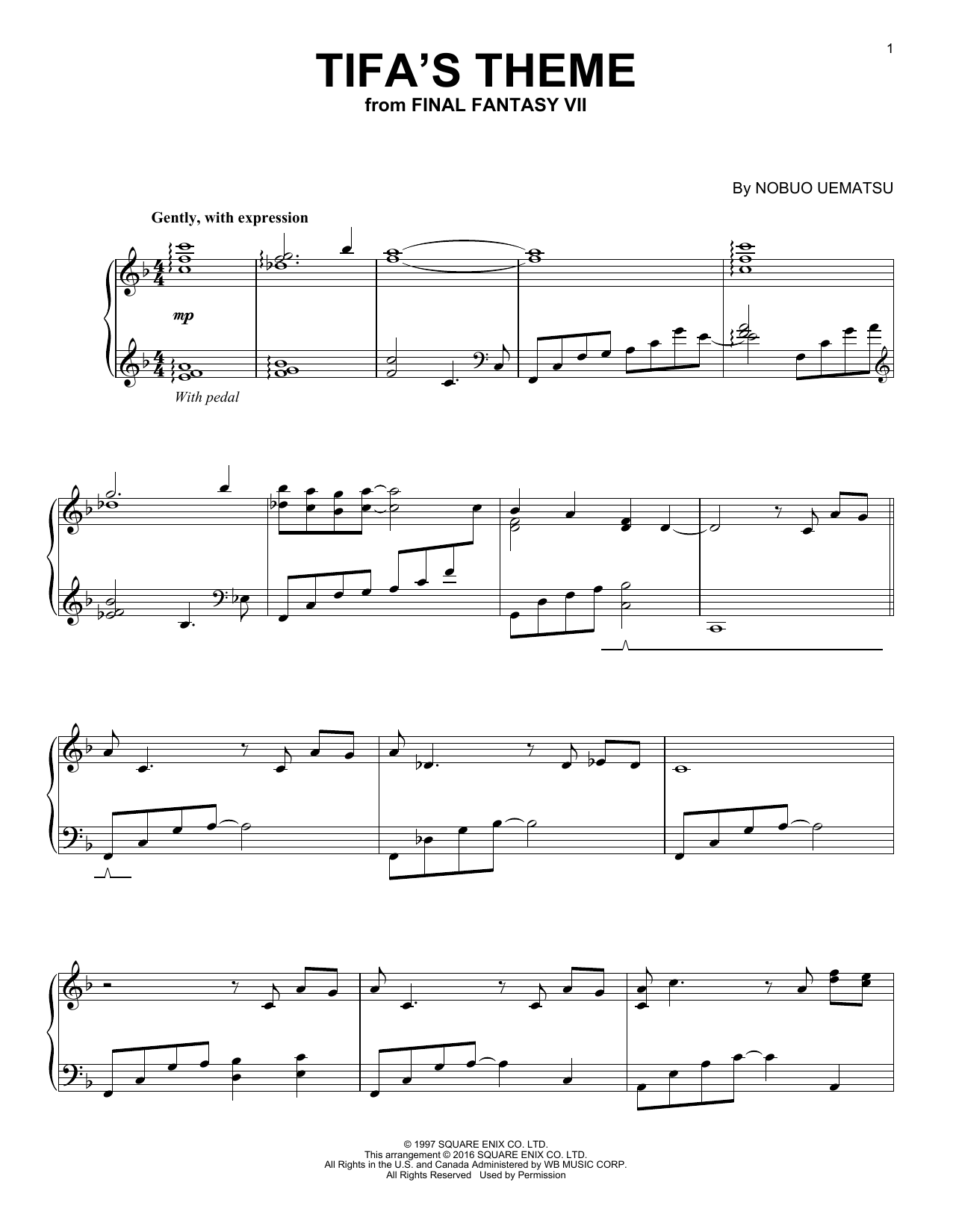 Nobuo Uematsu Tifa's Theme (from Final Fantasy VII) sheet music notes and chords arranged for Easy Piano