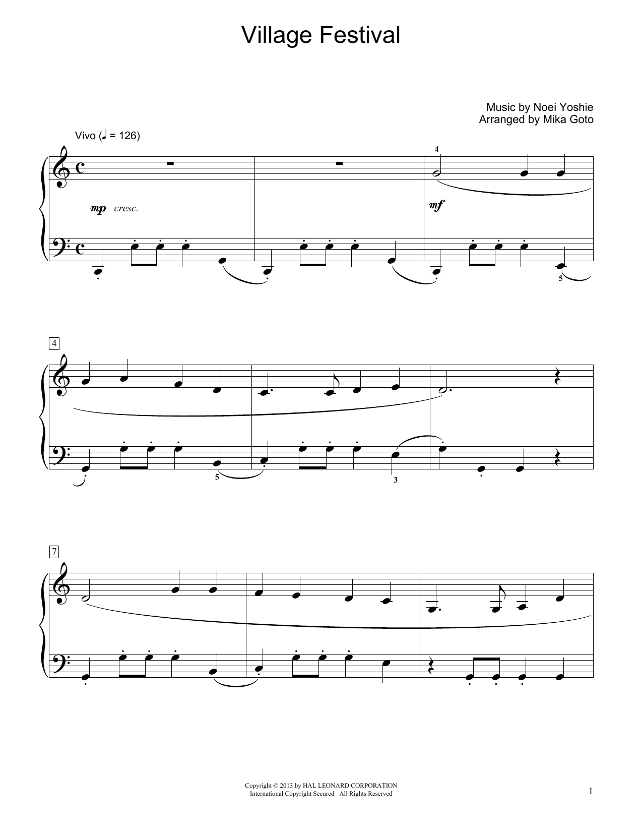 Noei Yoshie Village Festival (arr. Mika Goto) sheet music notes and chords arranged for Educational Piano