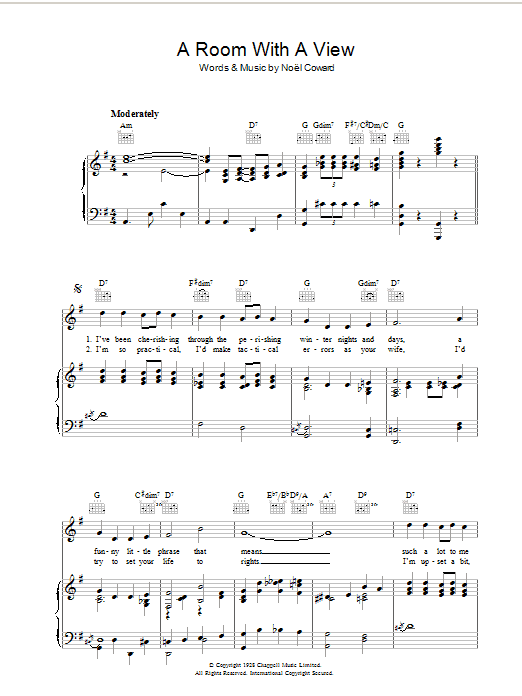 Noel Coward A Room With A View sheet music notes and chords arranged for Piano, Vocal & Guitar Chords