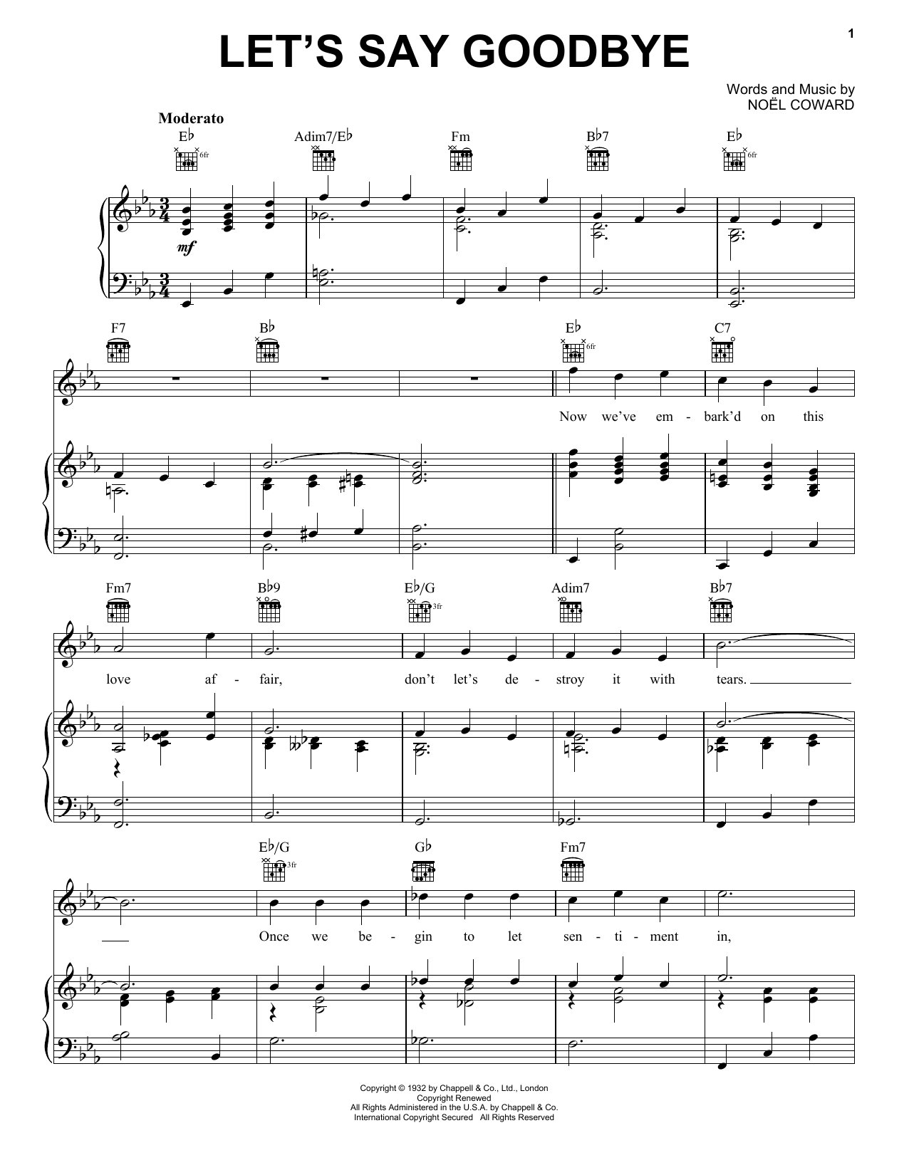 Noel Coward Let's Say Goodbye sheet music notes and chords arranged for Piano, Vocal & Guitar Chords (Right-Hand Melody)