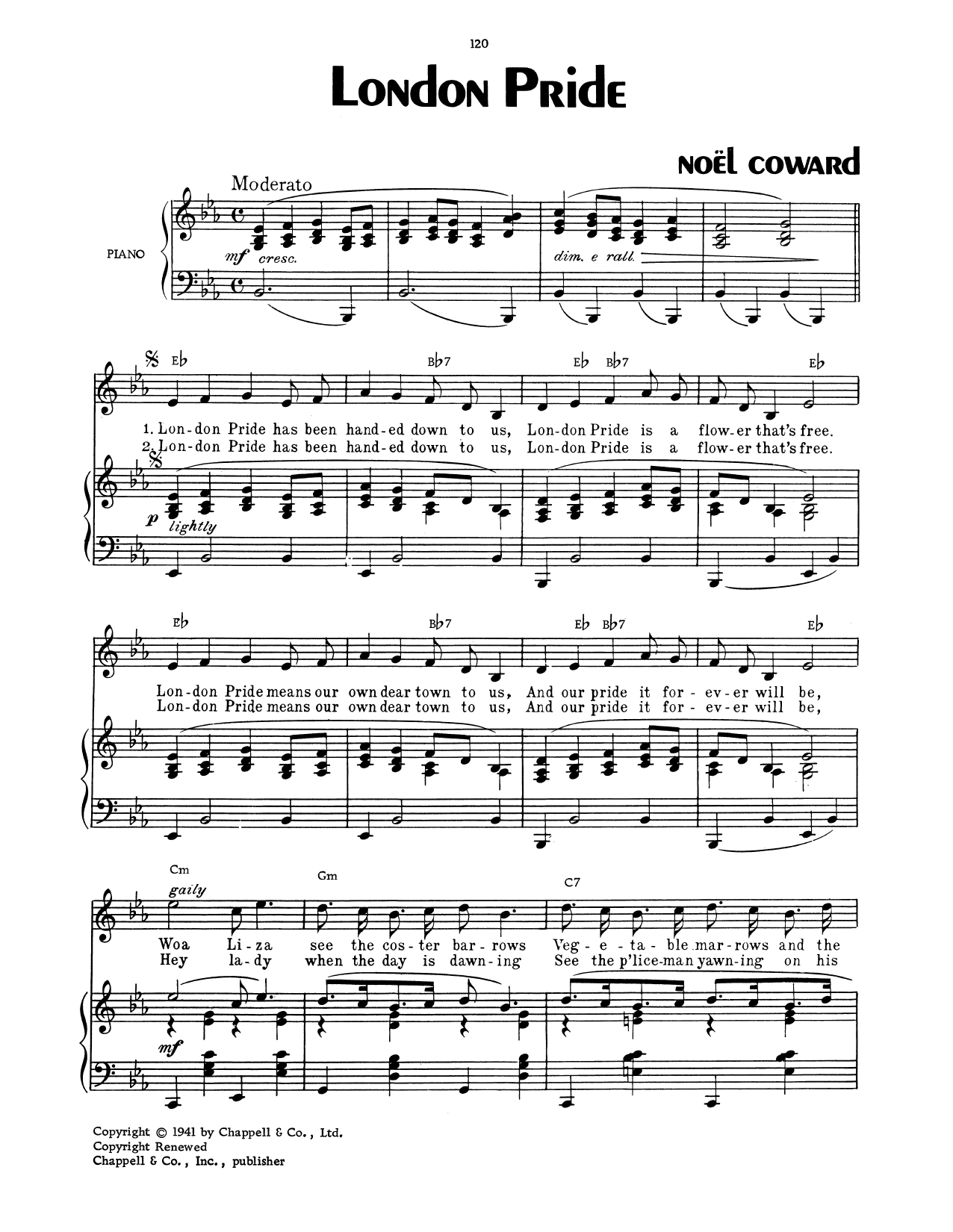 Noel Coward London Pride sheet music notes and chords arranged for Piano, Vocal & Guitar Chords (Right-Hand Melody)