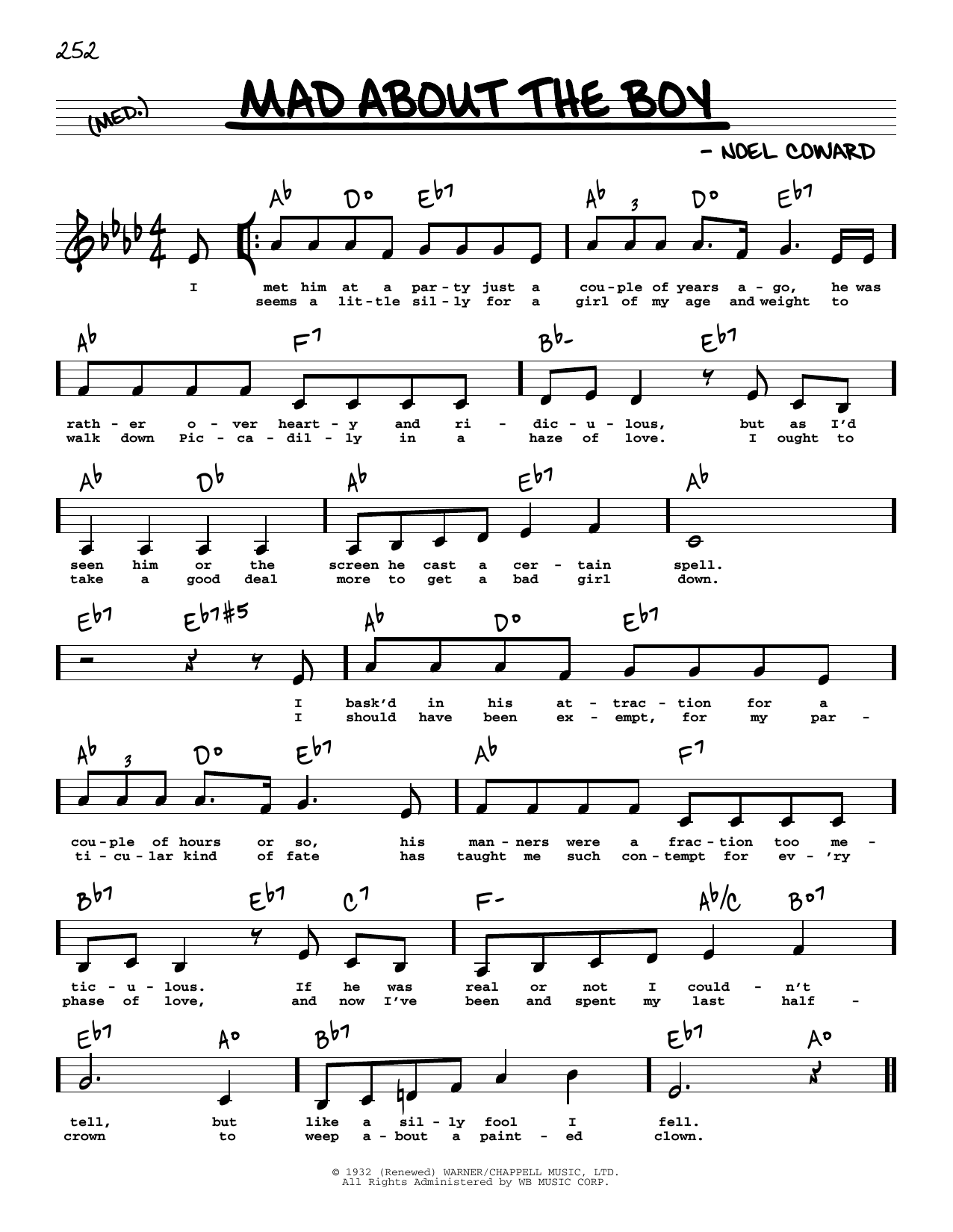 Noel Coward Mad About The Boy (Low Voice) sheet music notes and chords arranged for Real Book – Melody, Lyrics & Chords