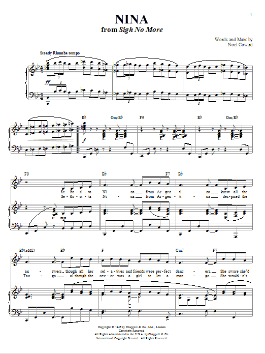 Noel Coward Nina sheet music notes and chords arranged for Piano & Vocal