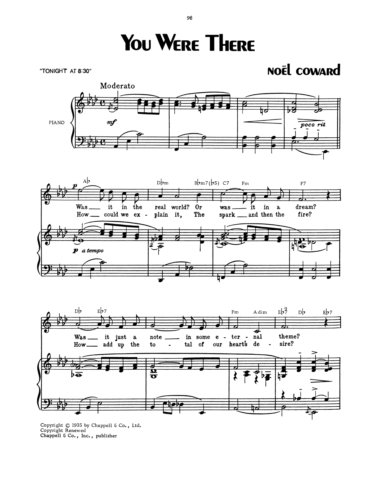 Noel Coward You Were There sheet music notes and chords arranged for Piano, Vocal & Guitar Chords (Right-Hand Melody)