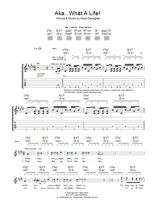 Noel Gallagher's High Flying Birds AKA... What A Life! sheet music notes and chords arranged for Guitar Tab