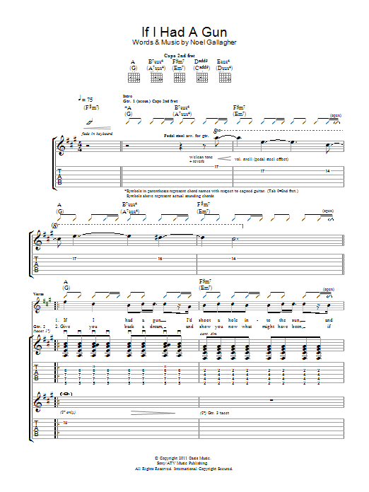 Noel Gallagher's High Flying Birds If I Had A Gun... sheet music notes and chords arranged for Guitar Chords/Lyrics