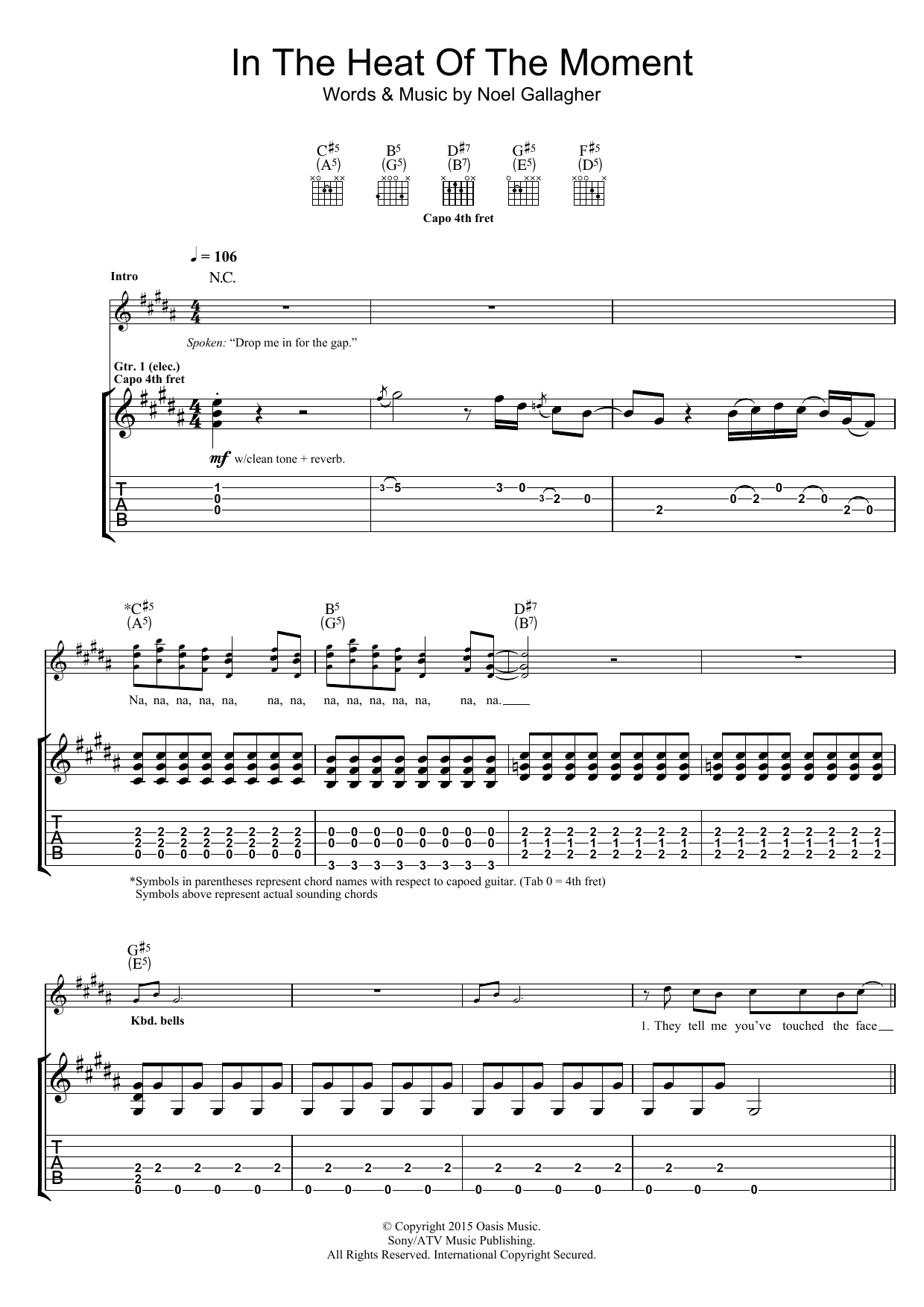 Noel Gallagher's High Flying Birds In The Heat Of The Moment sheet music notes and chords arranged for Guitar Tab