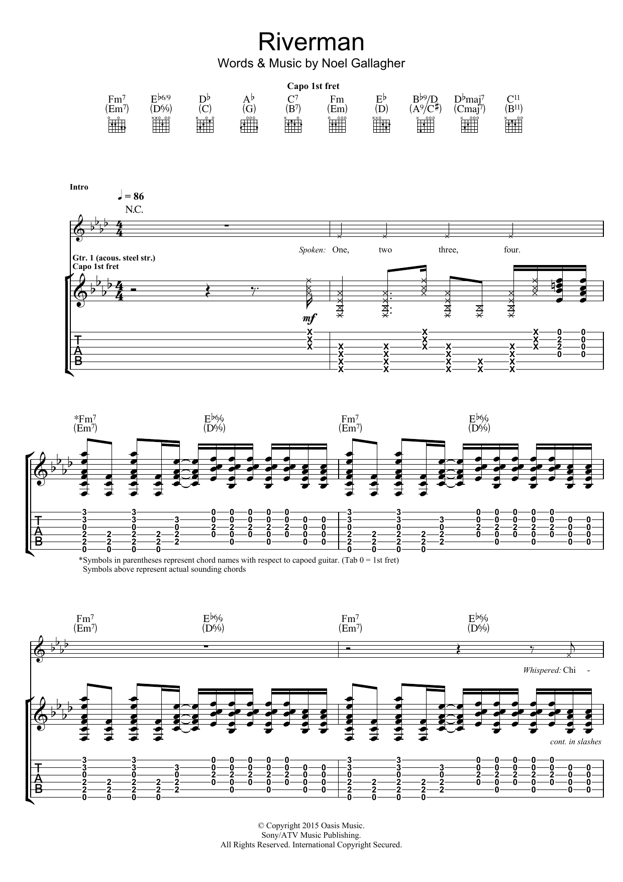 Noel Gallagher's High Flying Birds Riverman sheet music notes and chords arranged for Guitar Tab