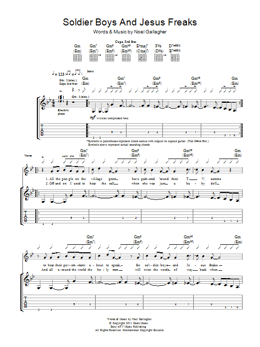 Noel Gallagher's High Flying Birds Soldier Boys And Jesus Freaks sheet music notes and chords arranged for Guitar Tab