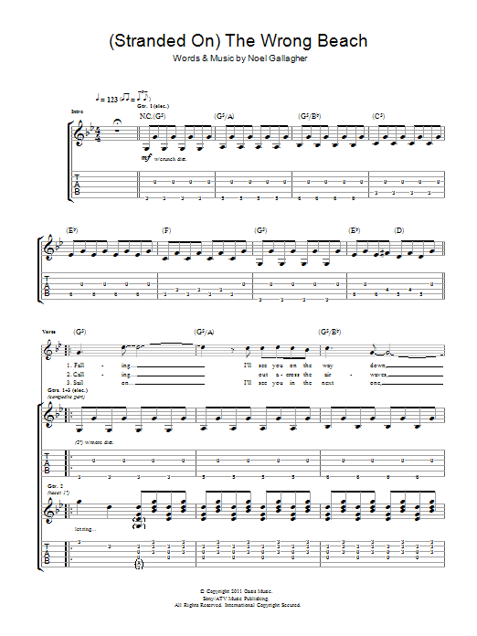 Noel Gallagher's High Flying Birds (Stranded On) The Wrong Beach sheet music notes and chords arranged for Guitar Tab