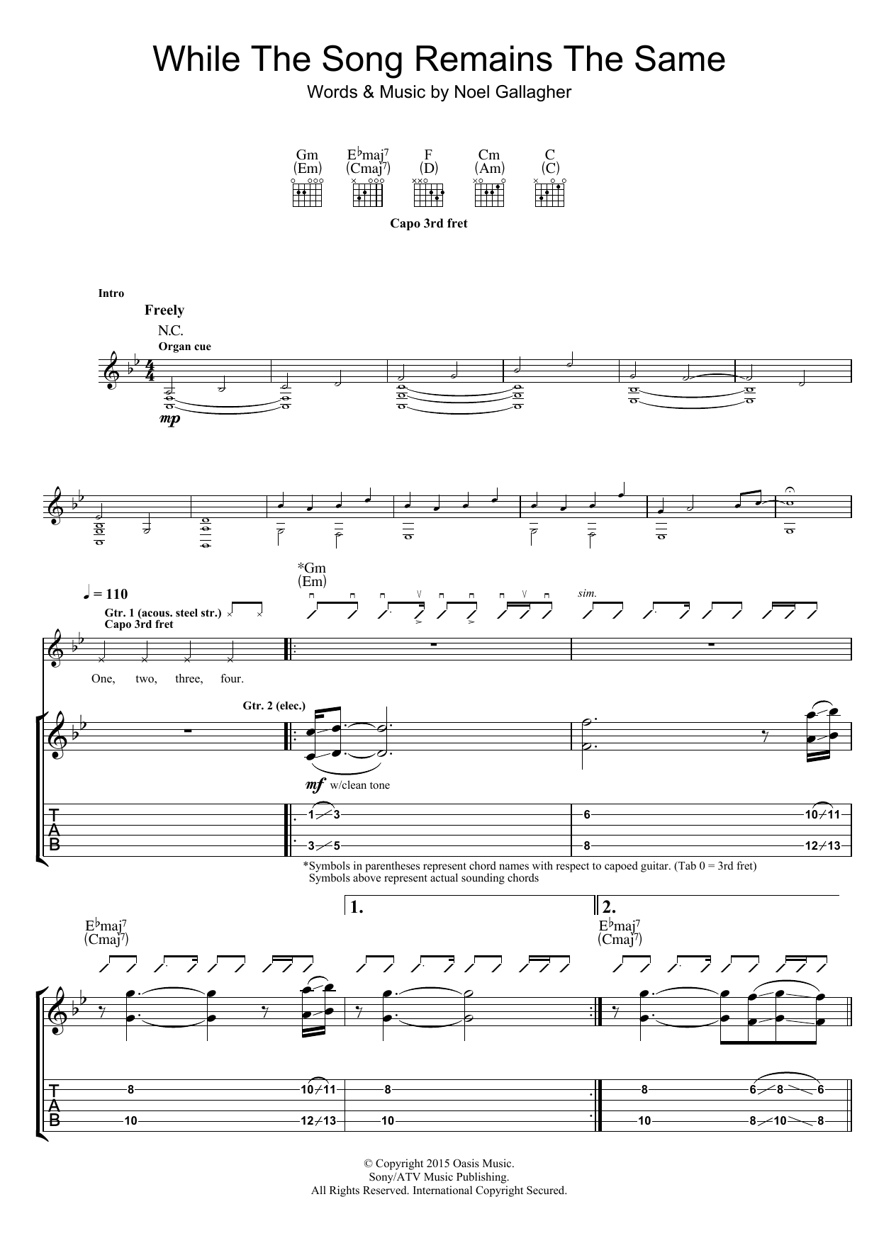 Noel Gallagher's High Flying Birds While The Song Remains The Same sheet music notes and chords arranged for Guitar Tab