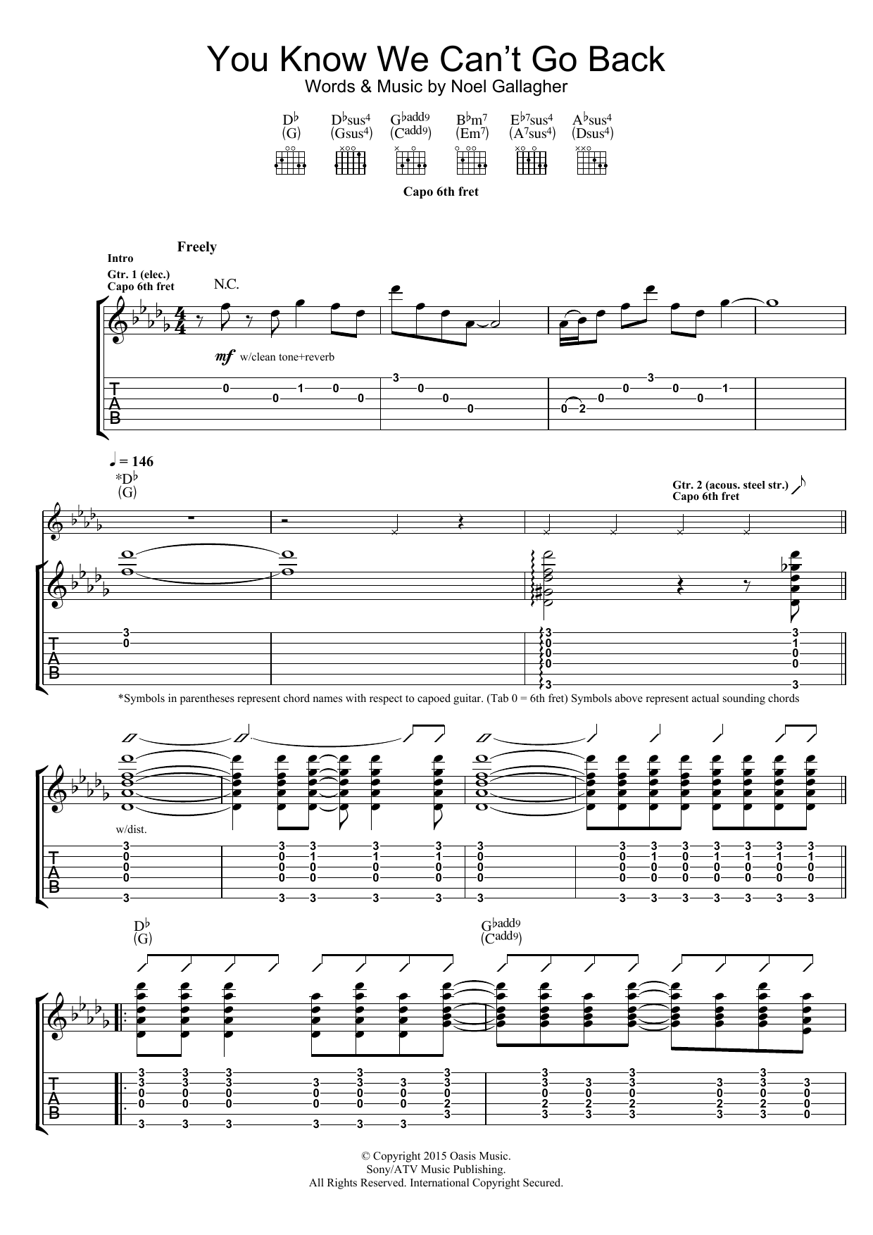 Noel Gallagher's High Flying Birds You Know We Can't Go Back sheet music notes and chords arranged for Guitar Tab