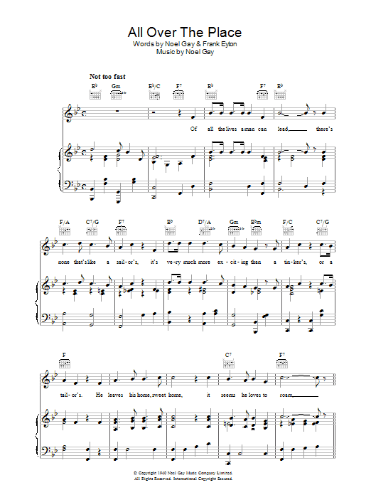 Noel Gay All Over The Place sheet music notes and chords arranged for Piano, Vocal & Guitar Chords
