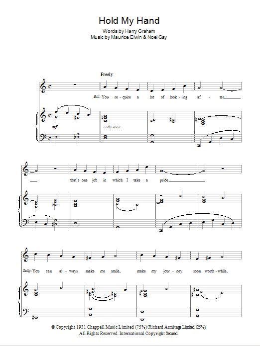 Noel Gay Hold My Hand sheet music notes and chords arranged for Piano, Vocal & Guitar Chords