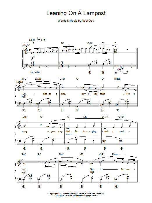 Noel Gay Leaning On A Lamp Post (from Me And My Girl) sheet music notes and chords arranged for Piano Chords/Lyrics