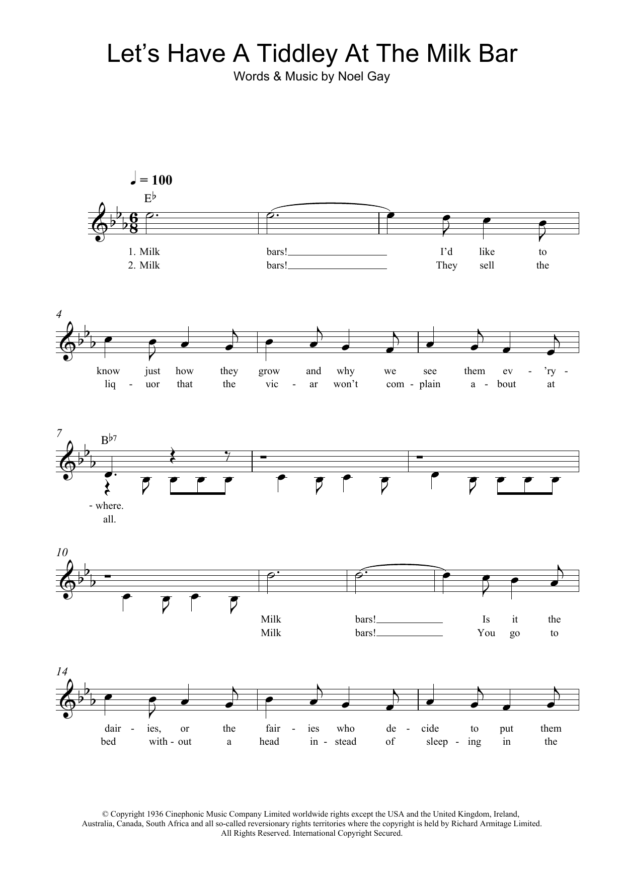 Noel Gay Let's Have A Tiddley At The Milk Bar sheet music notes and chords arranged for Lead Sheet / Fake Book