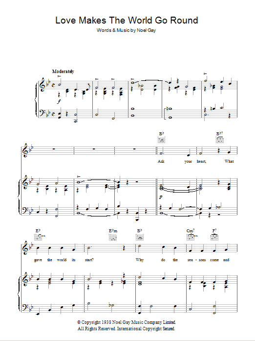 Noel Gay Love Makes The World Go Round sheet music notes and chords arranged for Piano, Vocal & Guitar Chords