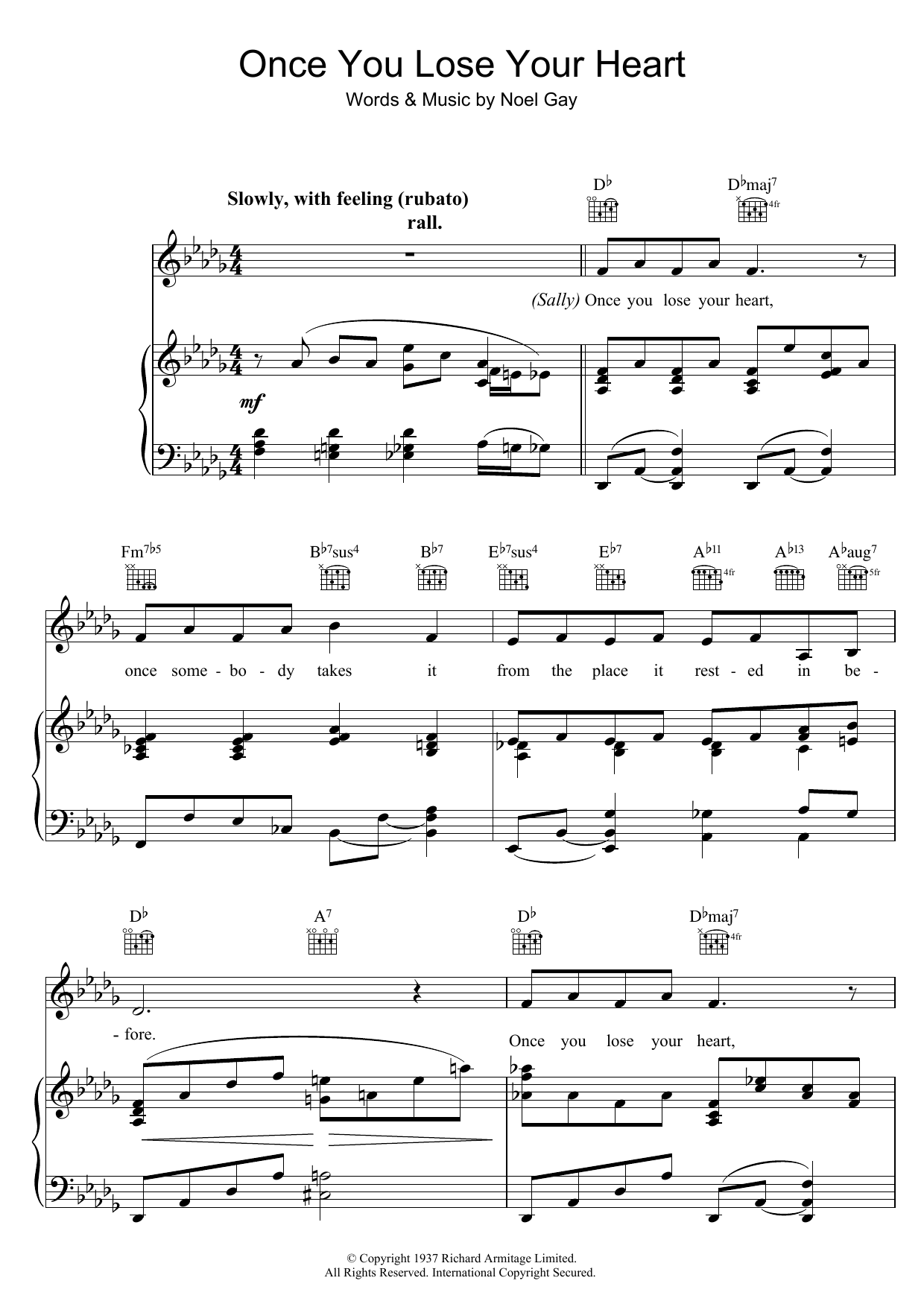 Noel Gay Once You Lose Your Heart (from Me And My Girl) sheet music notes and chords arranged for Piano, Vocal & Guitar Chords