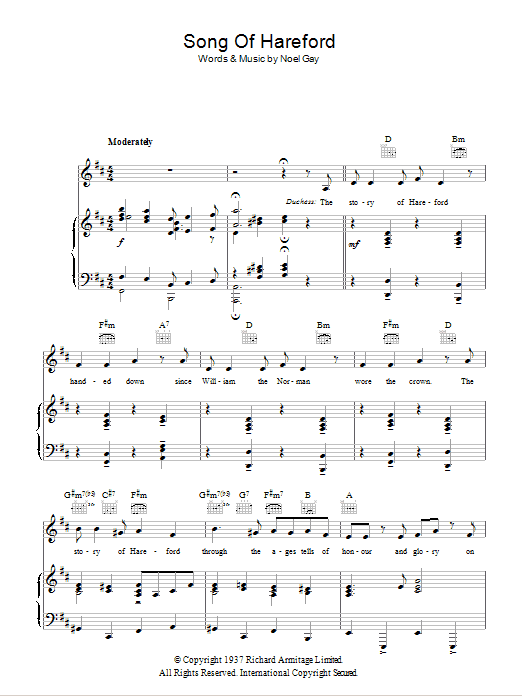 Noel Gay Song Of Hareford sheet music notes and chords arranged for Piano, Vocal & Guitar Chords