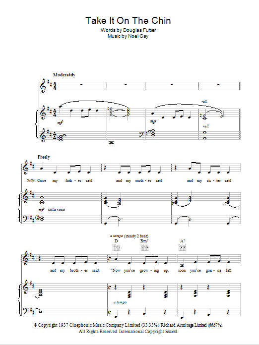 Noel Gay Take It On The Chin sheet music notes and chords arranged for Piano, Vocal & Guitar Chords