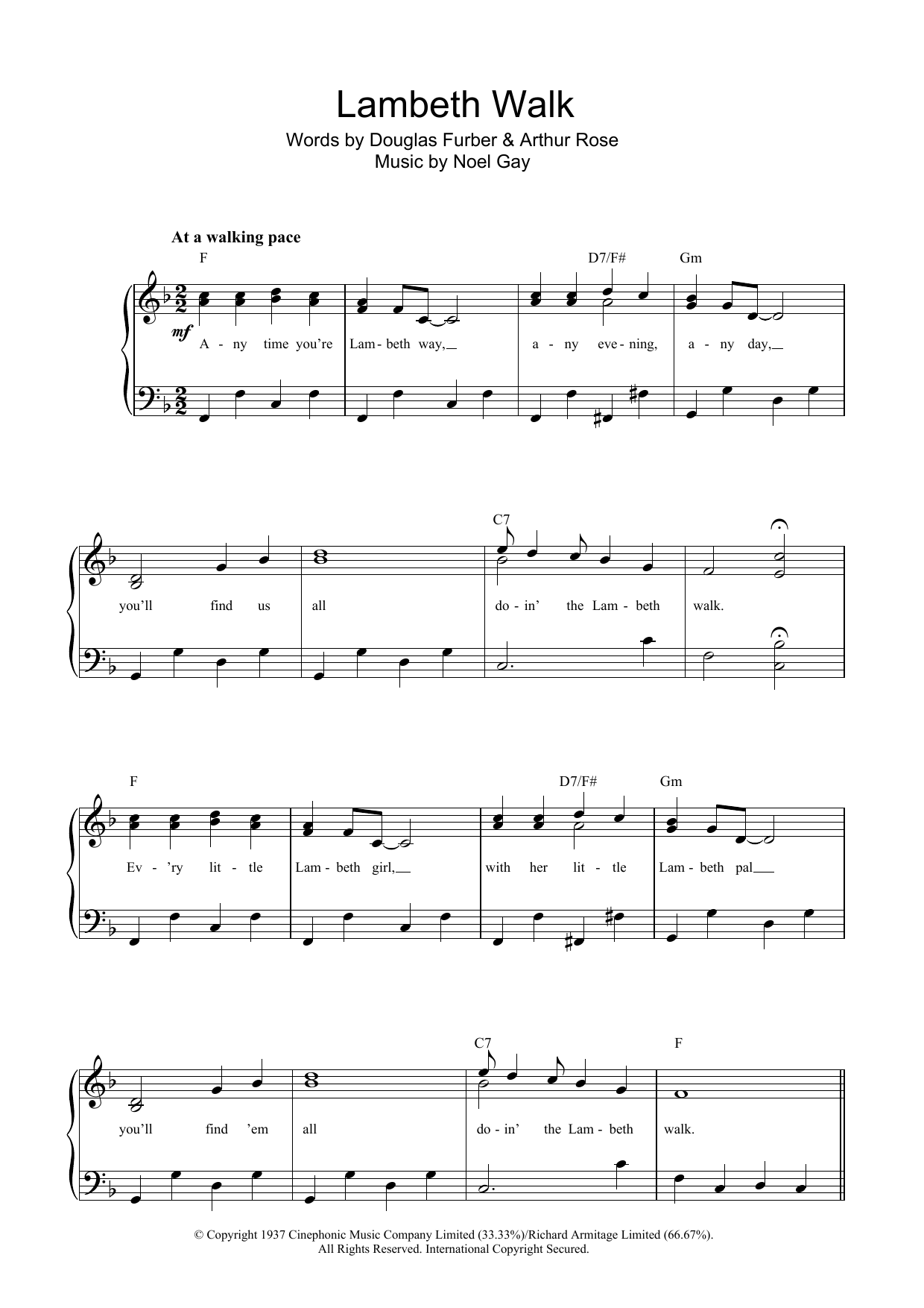 Noel Gay The Lambeth Walk sheet music notes and chords arranged for Piano, Vocal & Guitar Chords