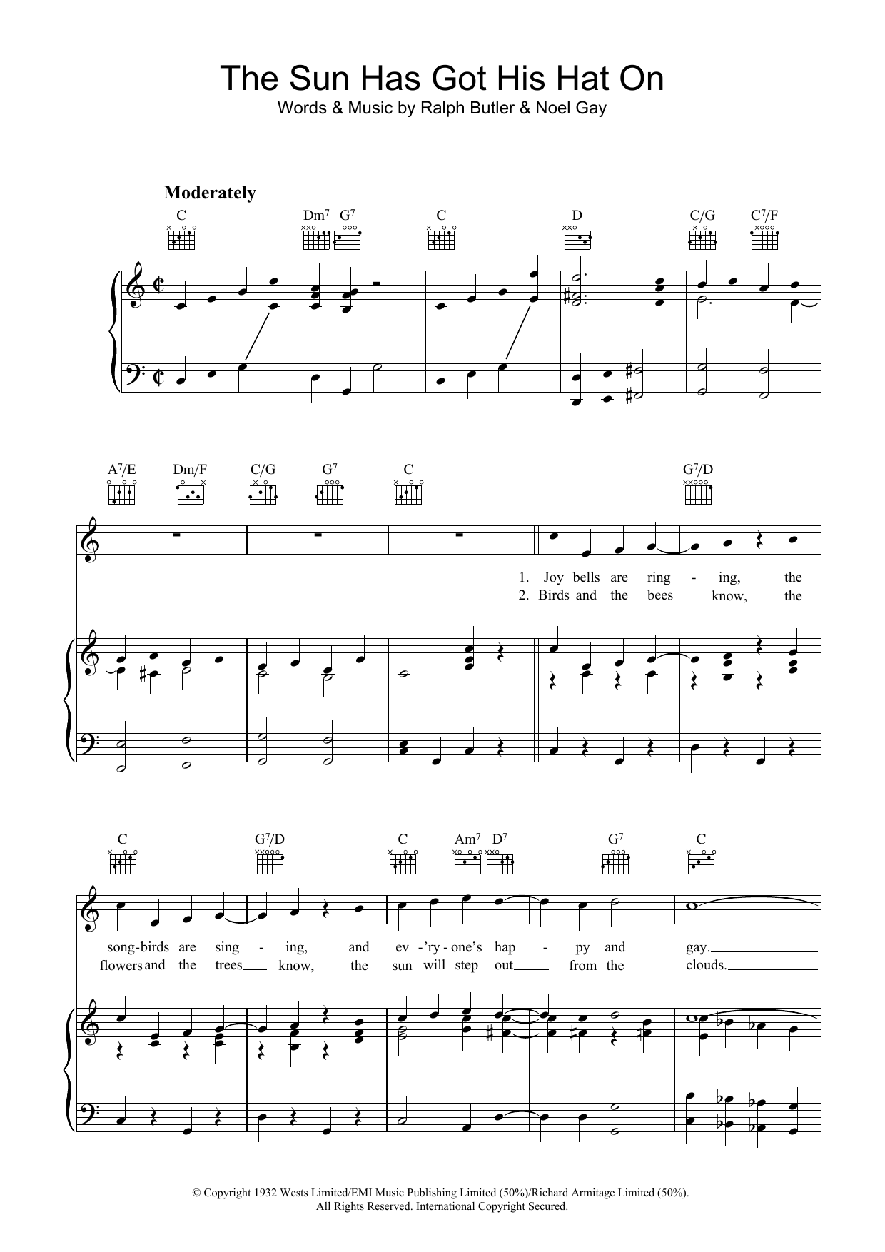 Noel Gay The Sun Has Got His Hat On sheet music notes and chords arranged for Guitar Chords/Lyrics