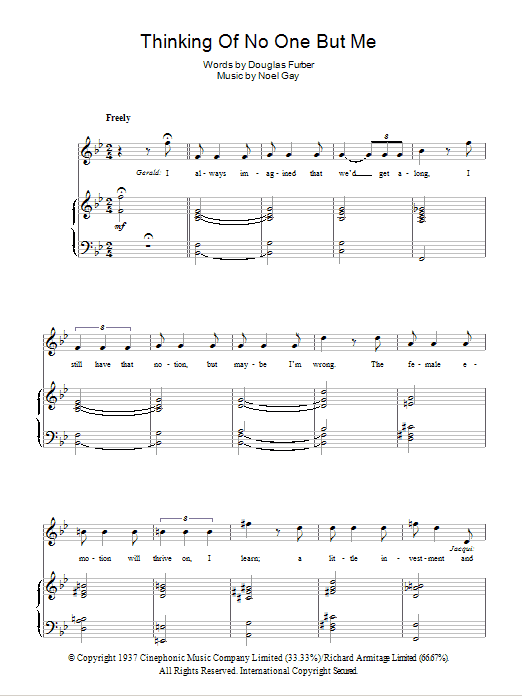 Noel Gay Thinking Of No One But Me sheet music notes and chords arranged for Piano, Vocal & Guitar Chords