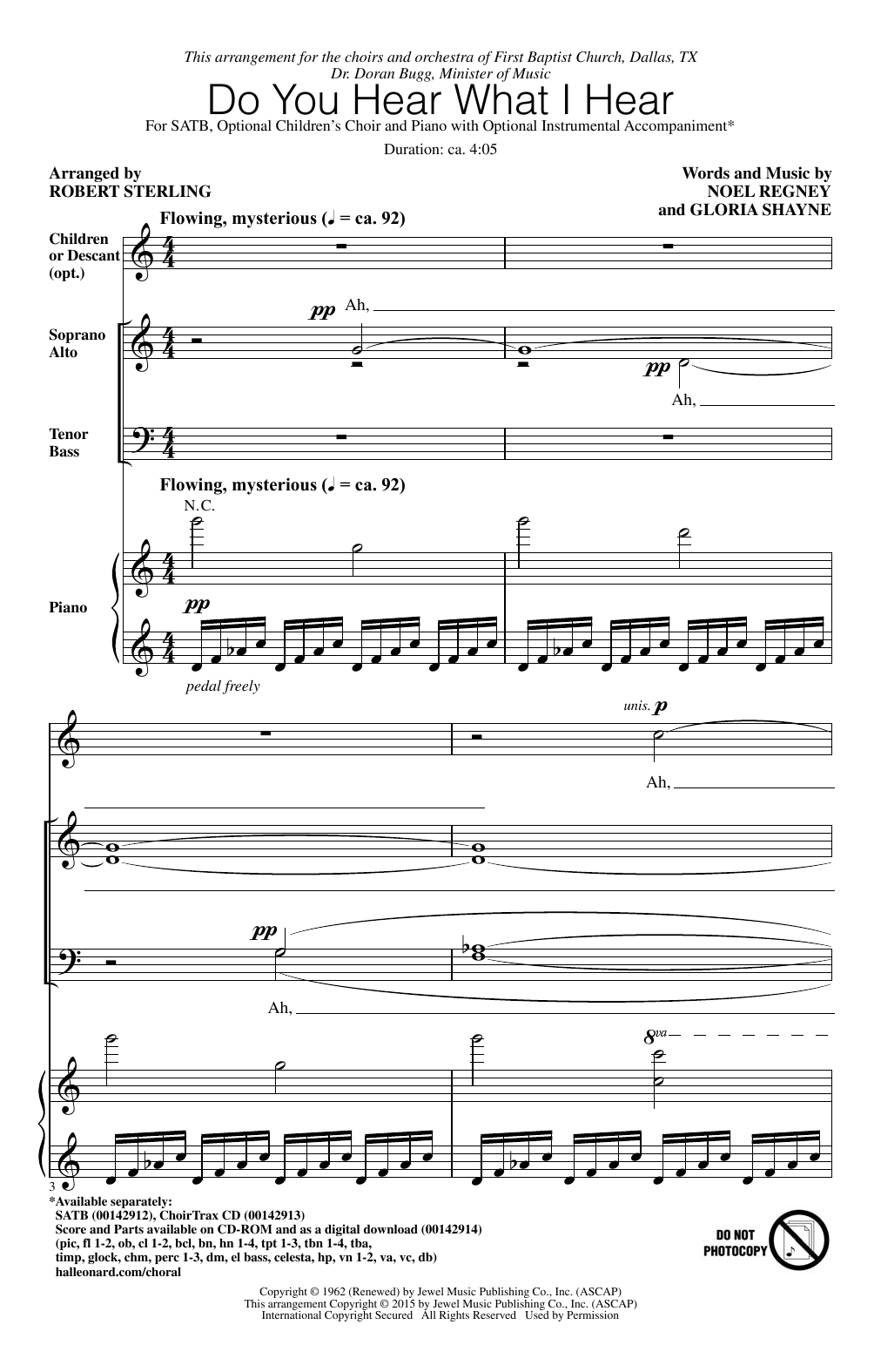 Noel Regney and Gloria Shayne Do You Hear What I Hear (arr. Robert Sterling) sheet music notes and chords arranged for SATB Choir