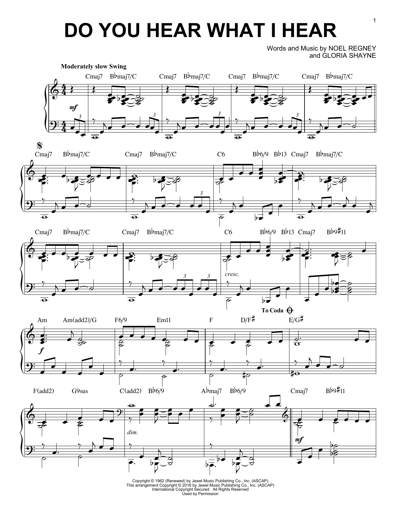 Noel Regney Do You Hear What I Hear [Jazz version] (arr. Brent Edstrom) sheet music notes and chords arranged for Piano Solo