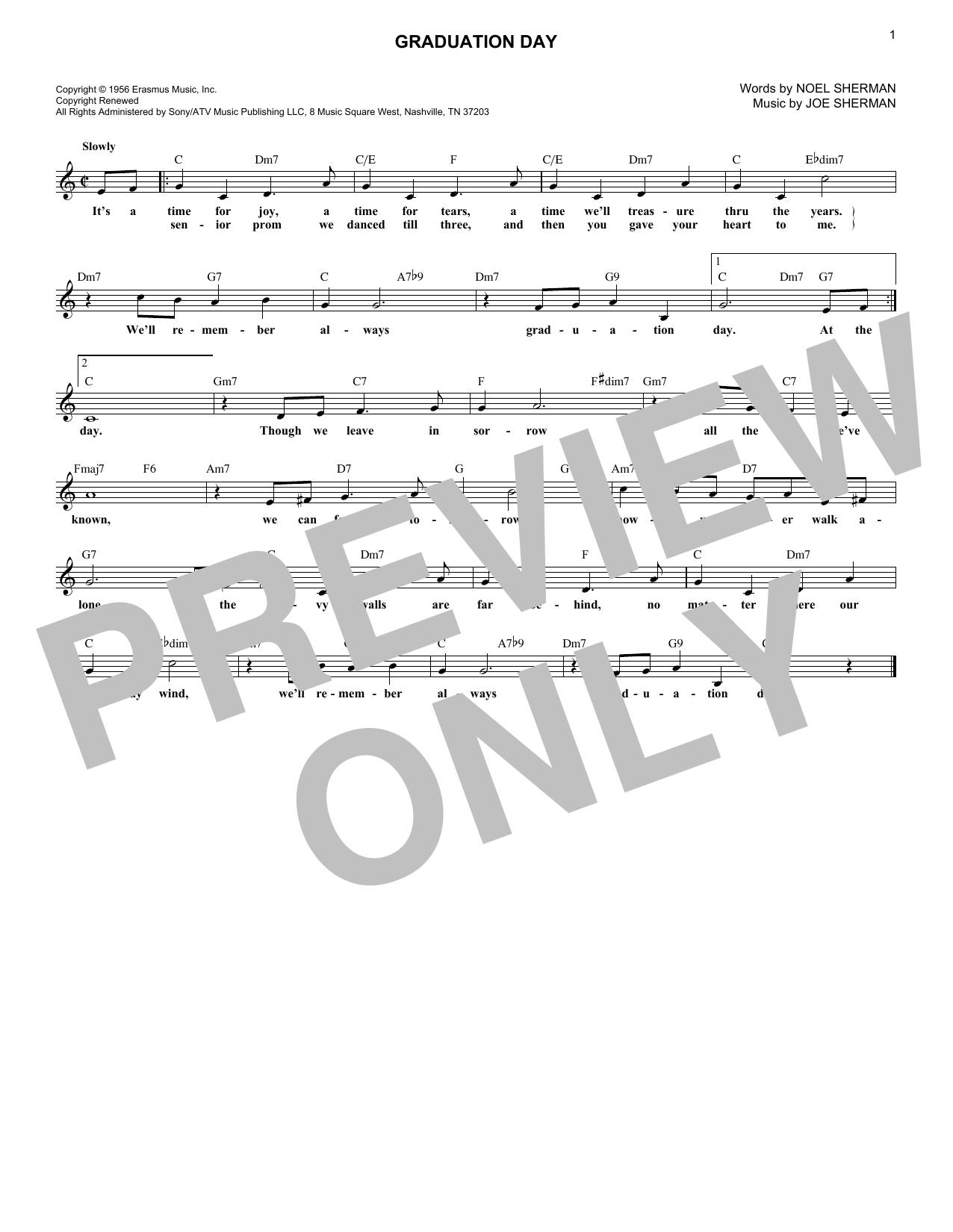 Noel Sherman Graduation Day sheet music notes and chords arranged for Lead Sheet / Fake Book
