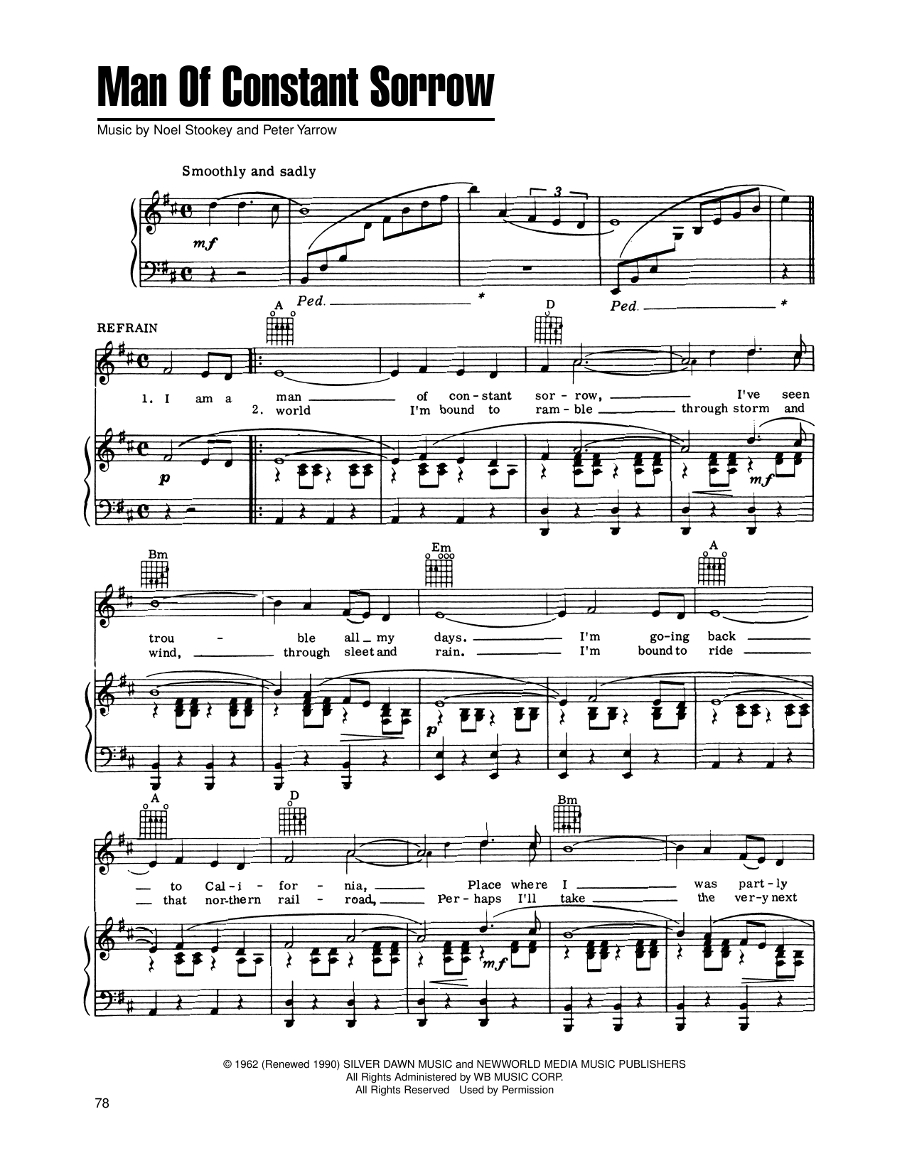Noel Stookey Man Of Constant Sorrow sheet music notes and chords arranged for Piano, Vocal & Guitar Chords (Right-Hand Melody)