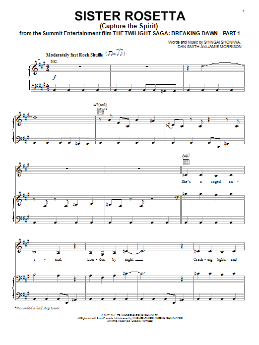 Noisettes Sister Rosetta (Capture The Spirit) sheet music notes and chords arranged for Piano, Vocal & Guitar Chords (Right-Hand Melody)