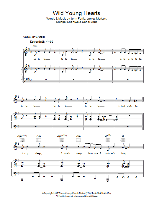 Noisettes Wild Young Hearts sheet music notes and chords arranged for Guitar Chords/Lyrics