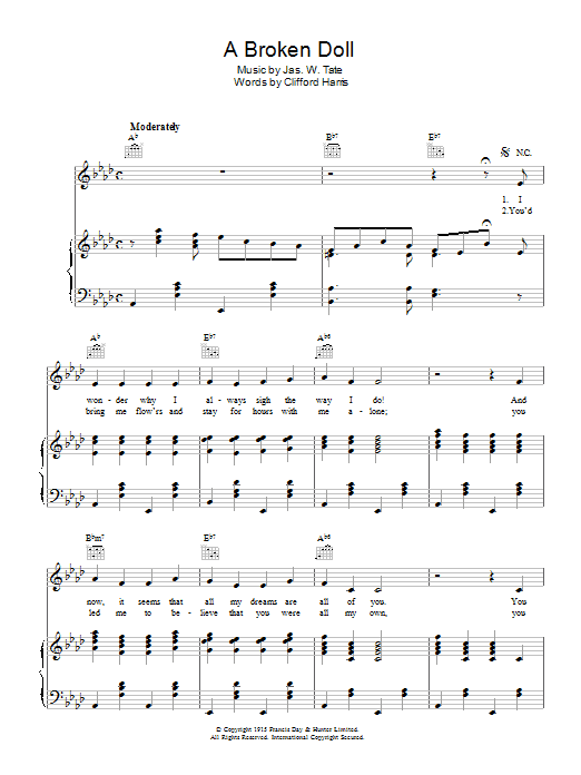 Nora Bayes A Broken Doll sheet music notes and chords arranged for Piano, Vocal & Guitar Chords