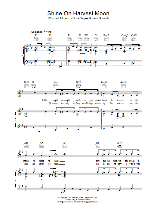 Nora Bayes Shine On, Harvest Moon sheet music notes and chords arranged for Easy Lead Sheet / Fake Book
