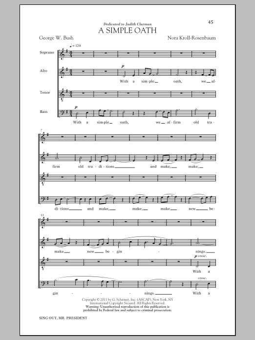 Nora Kroll-Rosenbaum A Simple Oath sheet music notes and chords arranged for Choir